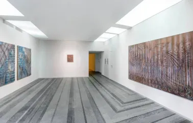 Hall with abstract contemporary paintings at the PinchukArtCentre in Kyiv
