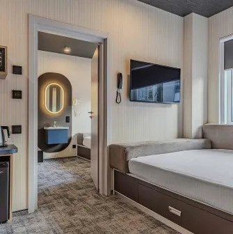 Modern room at the IQ Hotel