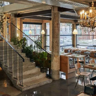 Modern interior of the Shalom restaurant in Kyiv