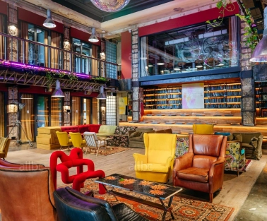 Bright lounge with colored chairs in the interior of Generator in Kyiv