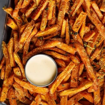 The Burger - sweet potato fries with dipping sauce