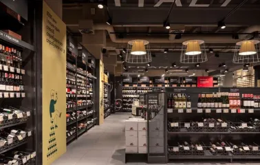 Goodwine in Kyiv - large aisles of a wine store with wines from different countries