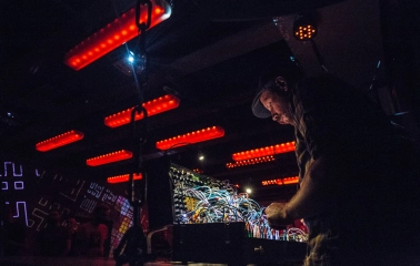 Stage with LED lighting during a performance at Closer Club