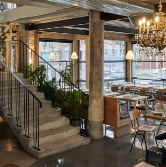 Modern interior of the Shalom restaurant in Kyiv