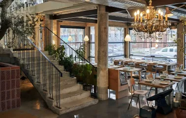 Modern interior of the Shalom restaurant in Kyiv
