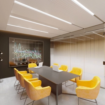 Conference room with yellow chairs at HUB 4.0 Campus in Kyiv