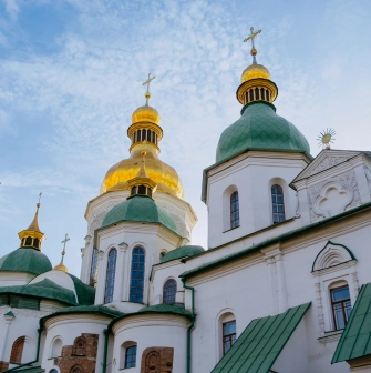 Saint Sophia Cathedral in Kyiv - exterior view with green roofs and golden domes