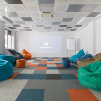 Peremoga Space - cozy, colorful chill-out room with ottomans