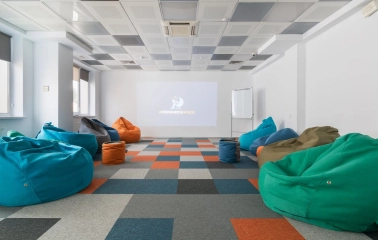 Peremoga Space - cozy, colorful chill-out room with ottomans