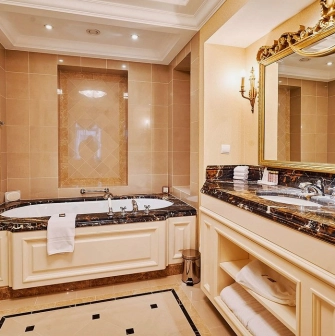 Bathroom in classic style at the Fairmont Grand Hotel in Kyiv