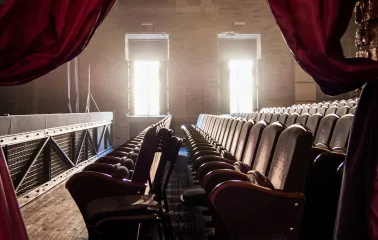 Molodyi Teatr in Kyiv - atmospheric view of empty vintage theater rows