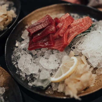 Fresh tuna on ice at Fujiwara Yoshi restaurant in Kyiv