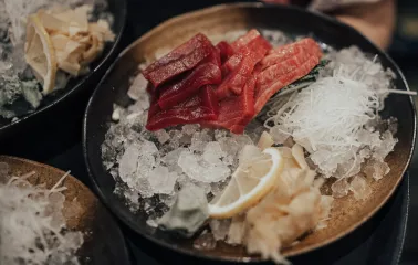 Fresh tuna on ice at Fujiwara Yoshi restaurant in Kyiv