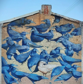 Reitarska Street in Kyiv - Reitarska Street with the mural ''Herald of Happiness''