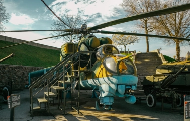 War Museum in Kyiv - military helicopter exhibited in the open-air section