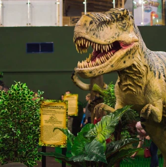 T-Rex animatronic figure with an open mouth in Lavina Mall Dinopark
