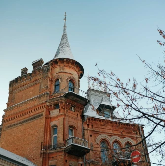 Red brick tower of Baron's Castle in Kyiv