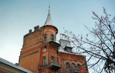 Red brick tower of Baron's Castle in Kyiv