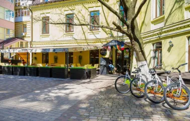 Street terrace of the Dream Hostel in Kyiv