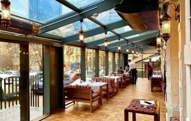 Glass terrace of the Musafir restaurant in Kyiv