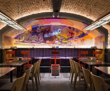 Interior of the Punkraft restaurant in Kyiv