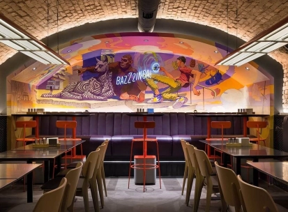 Interior of the Punkraft restaurant in Kyiv