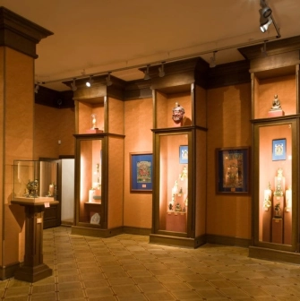 An exhibition of oriental art with decorative vases at the Khanenko Museum in Kyiv