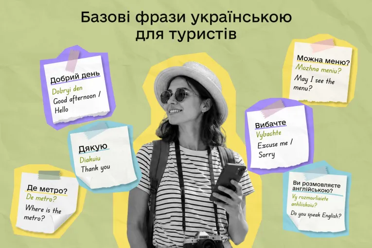 Колаж із базовими українськими фразами для туристів