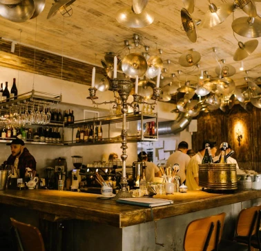 Bar area with decor in the Fish & Pussycat restaurant in Kyiv