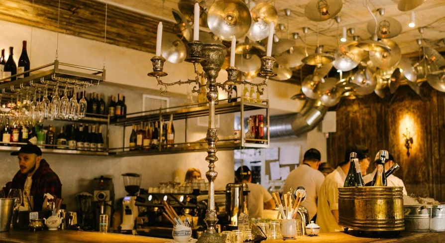 Bar area with decor in the Fish & Pussycat restaurant in Kyiv