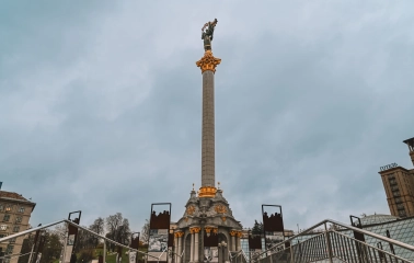Independence Monument in Kyiv - tall white column of the Independence Monument