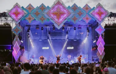 Vyava in Kyiv - rock band performing on a large outdoor decorated stage