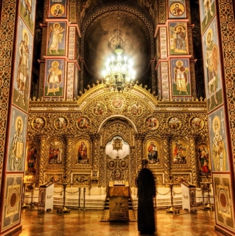 Interior of St. Michael's Monastery with a gilded iconostasis