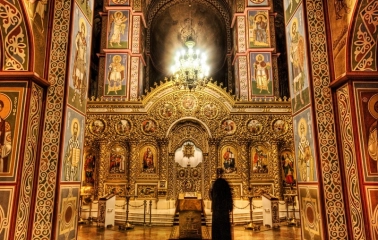 Interior of St. Michael's Monastery with a gilded iconostasis