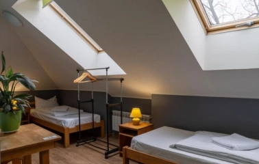 Double attic room with two twin beds at Dream Hostel in Kyiv