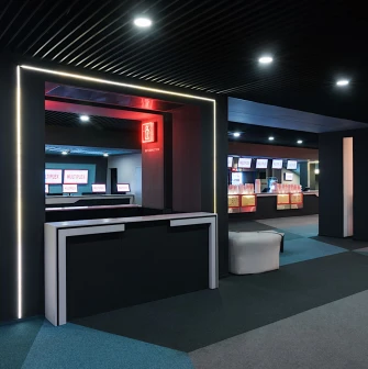 Spacious modern corridors and lounge areas of the Multiplex cinema