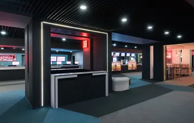 Spacious modern corridors and lounge areas of the Multiplex cinema