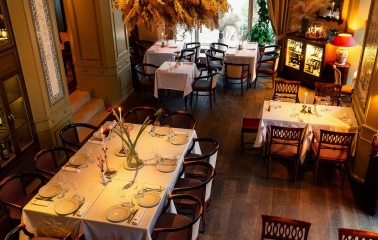 Elegantly decorated interior of La Veranda restaurant in Kyiv