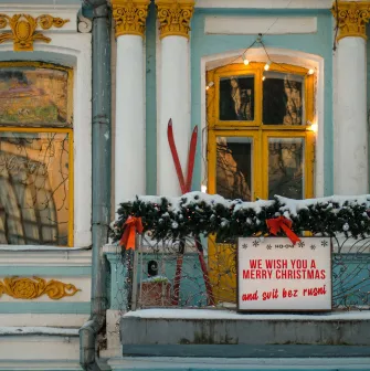 Christmas balcony of Konyk dept store in Kyiv