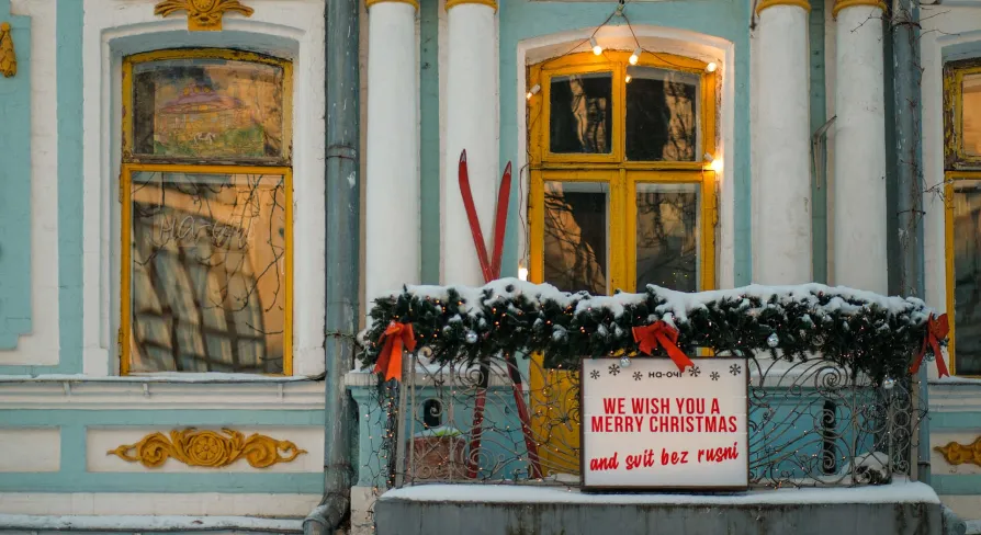 Christmas balcony of Konyk dept store in Kyiv