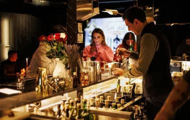 Hendricks Bar - dark interior, bar counter