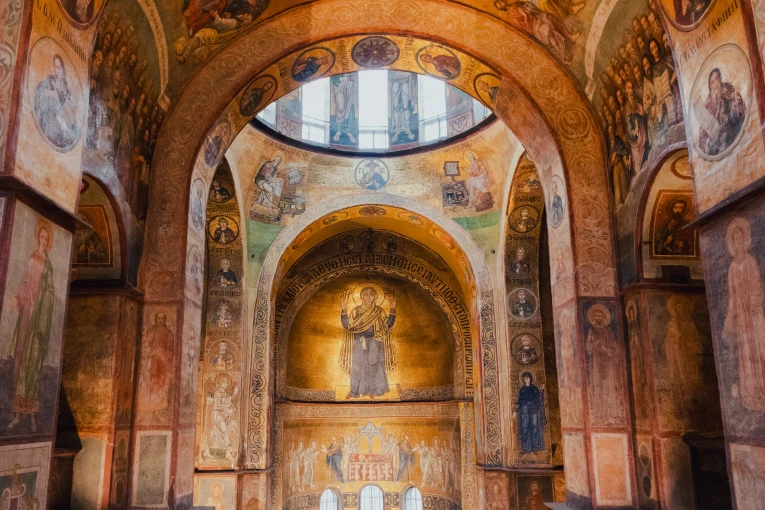 St. Sophia Cathedral in Kyiv - interior view with Orans mosaic and altar