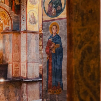 Saint Sophia Cathedral in Kyiv - wall fresco depicting a saint inside the cathedral