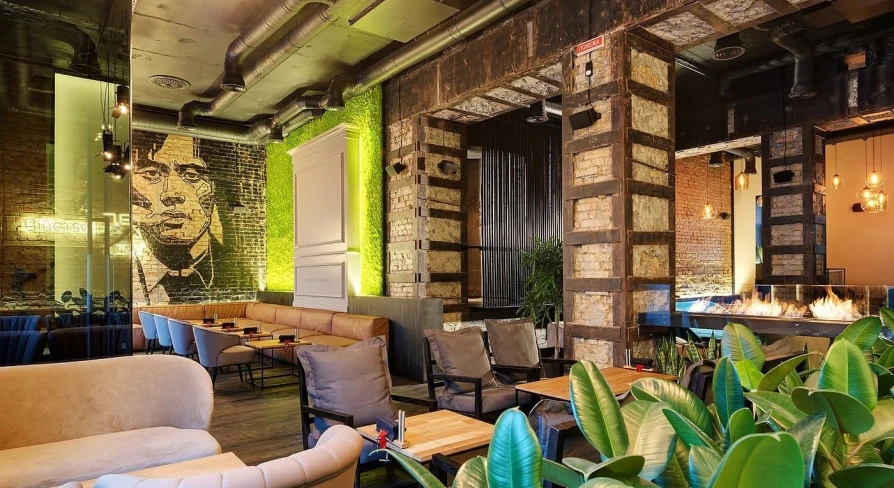 Interior of Par Bar in Kyiv with a portrait on the wall and a cozy atmosphere