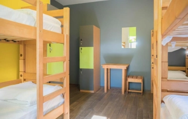 Bright dormitory room with bunk beds at Dream Hostel in Kyiv