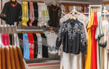 Black and colorful vyshyvanka collection at Folkmart store in Kyiv
