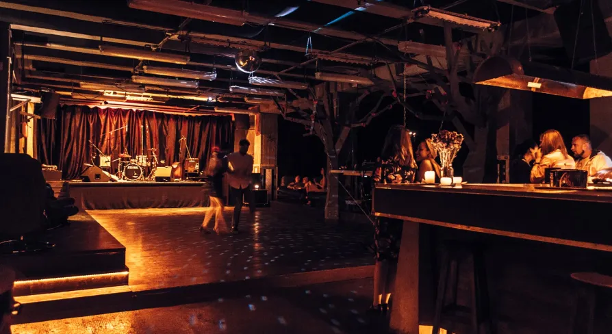 Dance floor and bar area at Closer Club in Kyiv