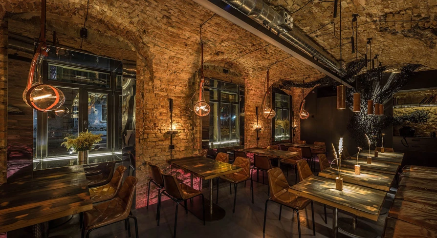 Evening interior of Win Bar in Kyiv