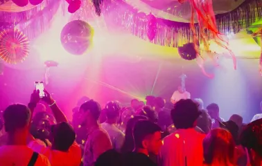 Vechirochka - dance floor with colorful lights and crowd dancing