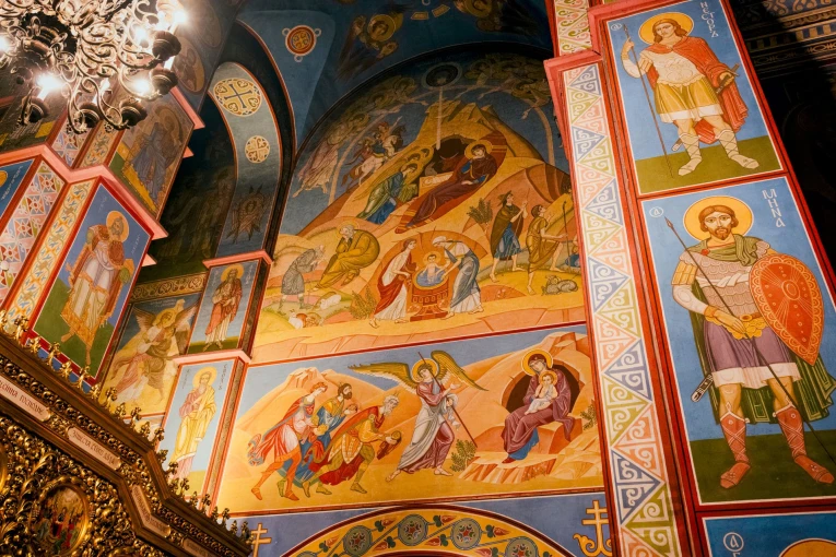 St. Michael's Cathedral in Kyiv - colorful frescoes and golden altar
